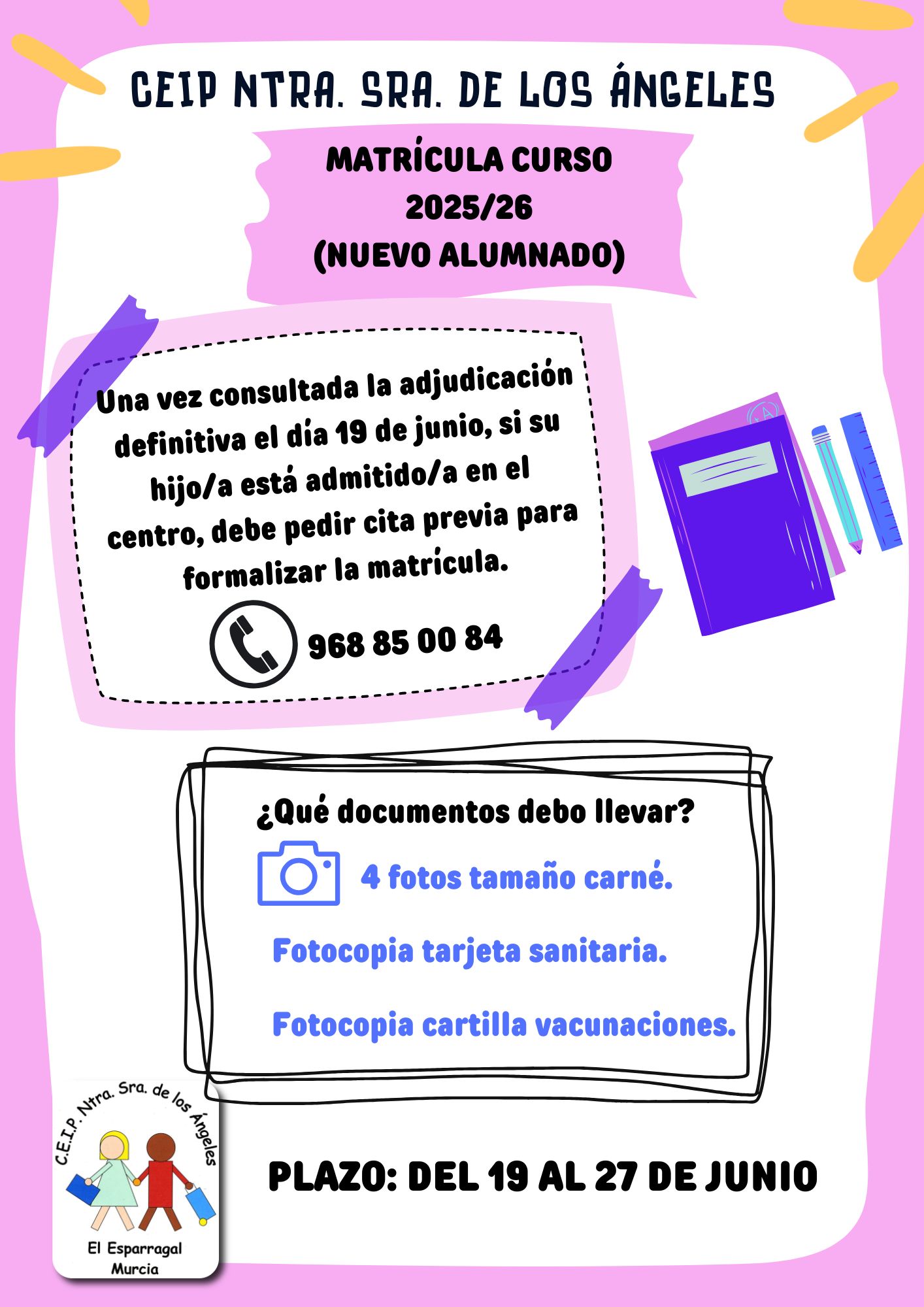 DOCUMENTACION A PRESENTAR PARA FORMALIZAR LA MATRICULA